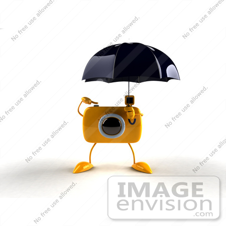 #60990 Royalty-Free (RF) Illustration Of A 3d Yellow Camera Boy Character Standing Under An Umbrella - Version 1 by Julos