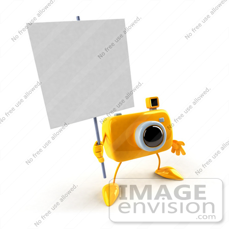 #60993 Royalty-Free (RF) Illustration Of A 3d Yellow Camera Boy Character Holding Up A Blank Sign - Version 1 by Julos