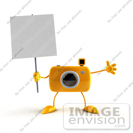 #60995 Royalty-Free (RF) Illustration Of A 3d Yellow Camera Boy Character Holding Up A Blank Sign - Version 2 by Julos