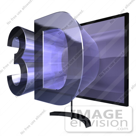#61008 Royalty-Free (RF) Illustration Of A Plasma Television With 3d Emerging From The Screen - Version 2 by Julos