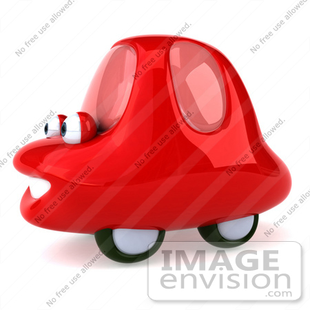 #61021 Royalty-Free (RF) Illustration Of A 3d Red Car Character Facing Left And Smiling - Version 3 by Julos