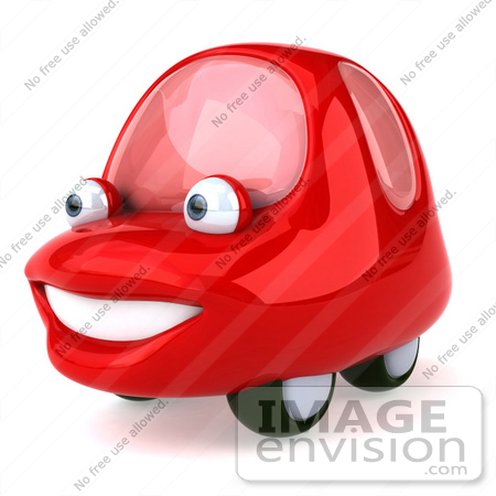#61022 Royalty-Free (RF) Illustration Of A 3d Red Car Character Facing Left And Smiling - Version 2 by Julos