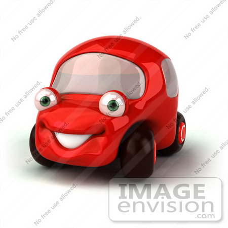 #61025 Royalty-Free (RF) Illustration Of A 3d Red Car Character Facing Left And Smiling - Version 1 by Julos