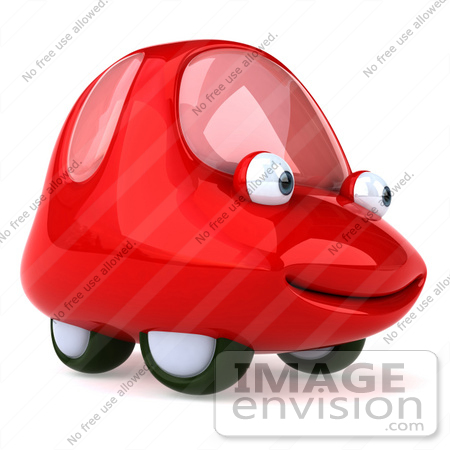 #61026 Royalty-Free (RF) Illustration Of A 3d Red Car Character Facing Right And Smiling - Version 1 by Julos