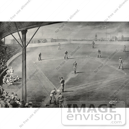 #61051 Royalty-Free Historical Illustration Of A Sepia Engraving Of Fans Watching A Boston Braves Baseball Game by JVPD