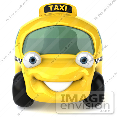 #61062 Royalty-Free (RF) Illustration Of A 3d Yellow Taxi Cab Car Smiling by Julos
