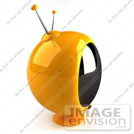 #61071 Royalty-Free (RF) Illustration Of A 3d Round Yellow Retro Television - Version 2 by Julos