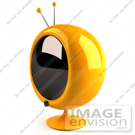#61072 Royalty-Free (RF) Illustration Of A 3d Round Yellow Retro Television - Version 7 by Julos