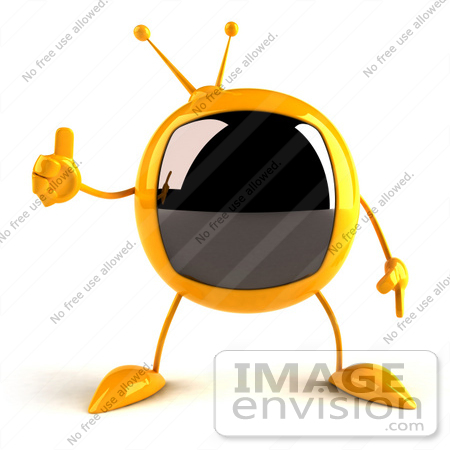 #61082 Royalty-Free (RF) Illustration Of A 3d Yellow Square Television Character Giving The Thumbs Up - Version 1 by Julos