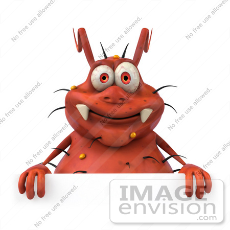 #61090 Royalty-Free (RF) Illustration Of A 3d Virus Mascot Standing Behind A Blank Sign by Julos