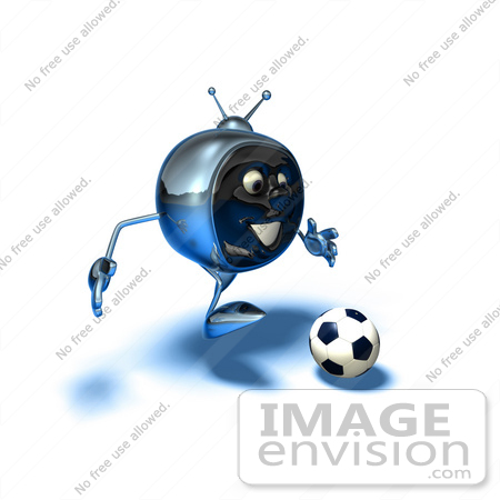 #61094 Royalty-Free (RF) Illustration Of A 3d Chrome Tv Character Playing Soccer - Version 13 by Julos