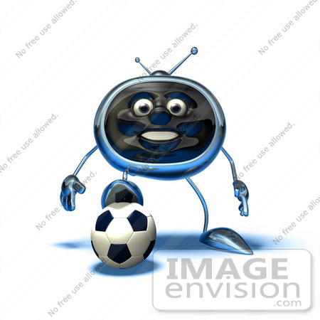 #61095 Royalty-Free (RF) Illustration Of A 3d Chrome Tv Character Playing Soccer - Version 14 by Julos