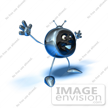#61097 Royalty-Free (RF) Illustration Of A 3d Chrome Tv Character Holding His Arms Open - Version 5 by Julos