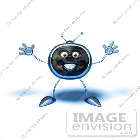 #61098 Royalty-Free (RF) Illustration Of A 3d Chrome Tv Character Holding His Arms Open - Version 4 by Julos