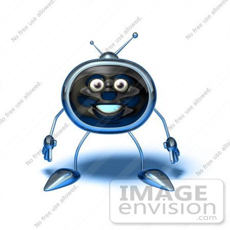 #61102 Royalty-Free (RF) Illustration Of A 3d Chrome Tv Character Standing And Facing Front - Version 1 by Julos