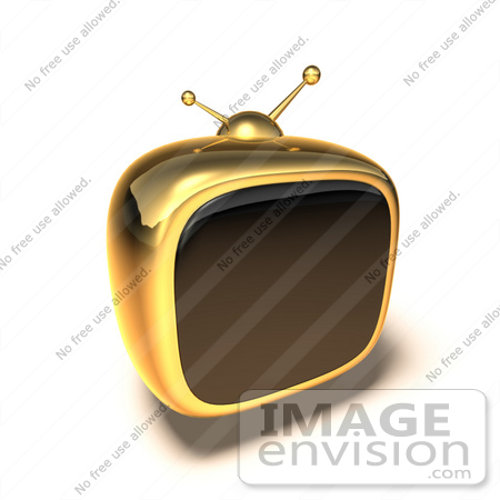 #61105 Royalty-Free (RF) Illustration Of A 3d Golden Square Shaped Retro Television - Version 6 by Julos