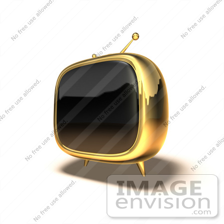 #61106 Royalty-Free (RF) Illustration Of A 3d Golden Square Shaped Retro Television - Version 5 by Julos
