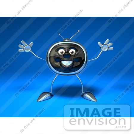 #61120 Royalty-Free (RF) Illustration Of A 3d Chrome Tv Character Holding His Arms Open - Version 1 by Julos