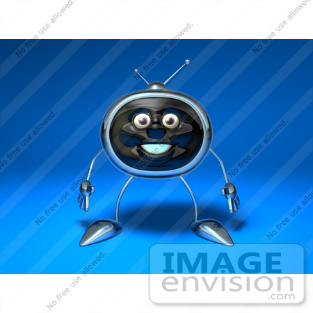 #61123 Royalty-Free (RF) Illustration Of A 3d Chrome Tv Character Standing And Facing Front - Version 2 by Julos