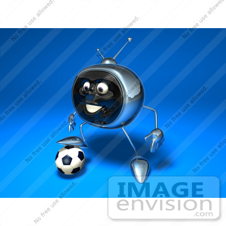 #61124 Royalty-Free (RF) Illustration Of A 3d Chrome Tv Character Playing Soccer - Version 4 by Julos