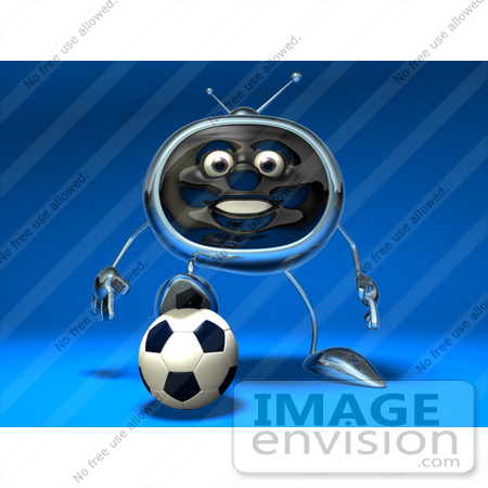 #61126 Royalty-Free (RF) Illustration Of A 3d Chrome Tv Character Playing Soccer - Version 1 by Julos