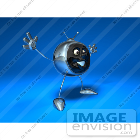 #61129 Royalty-Free (RF) Illustration Of A 3d Chrome Tv Character Holding His Arms Open - Version 2 by Julos