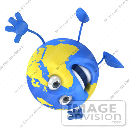 #61154 Royalty-Free (RF) Illustration Of A 3d Blue And Yellow Globe Character Performing A One Armed Hand Stand by Julos