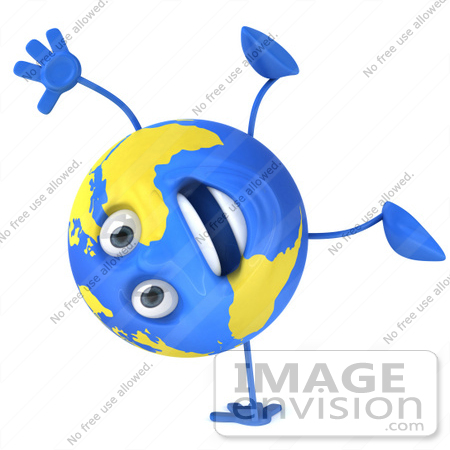 #61156 Royalty-Free (RF) Illustration Of A 3d Blue And Yellow Globe Character Doing A Hand Stand by Julos