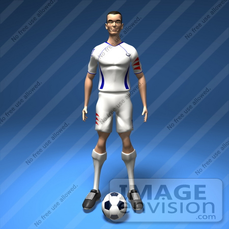 #61188 Royalty-Free (RF) Illustration Of A 3d Soccer Player Standing Over A Soccer Ball - Version 2 by Julos