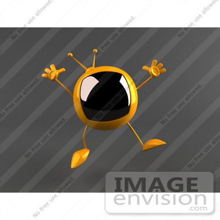 #61203 Royalty-Free (RF) Illustration Of A 3d Yellow Square TV Character Jumping - Version 2 by Julos