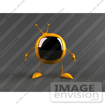 #61205 Royalty-Free (RF) Illustration Of A 3d Yellow Square TV Character Facing Front - Version 2 by Julos