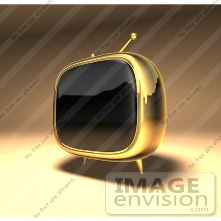 #61219 Royalty-Free (RF) Illustration Of A 3d Gold Retro TV - Version 3 by Julos