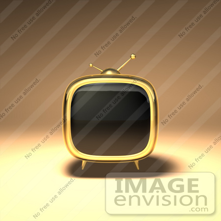 #61221 Royalty-Free (RF) Illustration Of A 3d Gold Retro TV - Version 1 by Julos