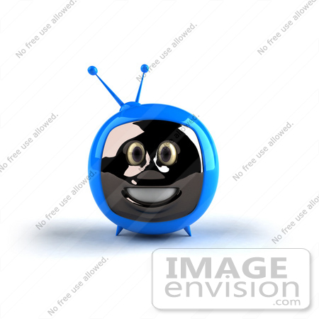 #61227 Royalty-Free (RF) Illustration Of A 3d Blue Smiling Television Mascot - Version 1 by Julos
