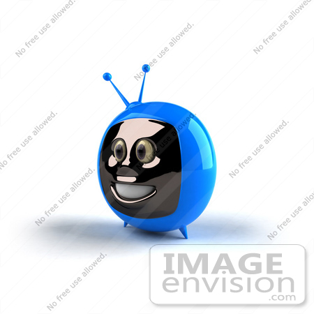 #61228 Royalty-Free (RF) Illustration Of A 3d Blue Smiling Television Mascot - Version 2 by Julos