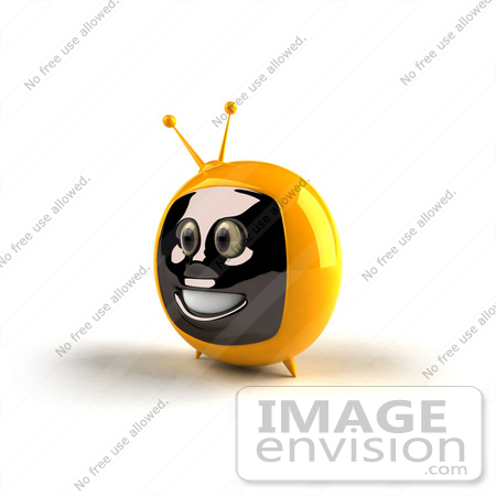 #61231 Royalty-Free (RF) Illustration Of A 3d Yellow Smiling Television Mascot - Version 2 by Julos