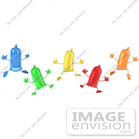 #61264 Royalty-Free (RF) Illustration Of A 3d Group Of Colorful Condom Characters Jumping by Julos