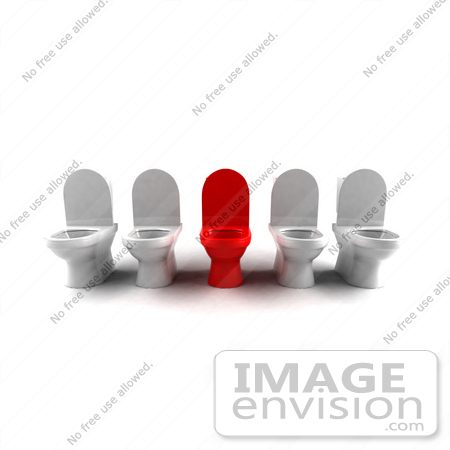 #61276 Royalty-Free (RF) Illustration Of A 3d Red Toilet Standing Out In A Line Of White Toilets by Julos