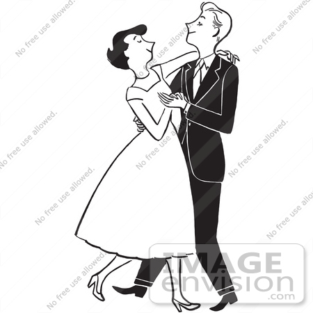 #61300 Cartoon Of A Sketch Of A Formal Young Couple Dancing, In Black And White - Royalty Free Vector Clipart by JVPD