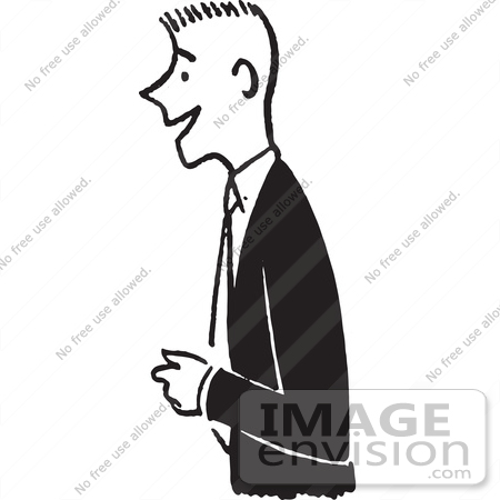 #61310 Cartoon Of A Friendly Man Smiling, In Black And White - Royalty Free Vector Clipart by JVPD
