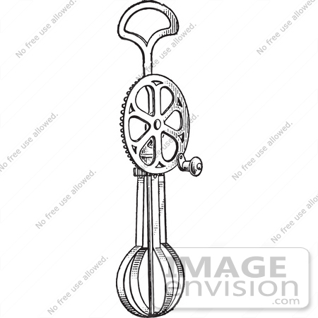 #61323 Retro Clipart Of A Vintage Antique Rotary Egg Beater In Black And White - Royalty Free Vector Illustration by JVPD
