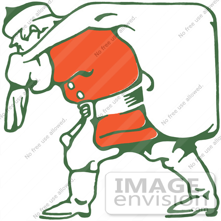 #61354 Clipart Of A Retro Santa Carrying A Sack Over His Shoulder - Royalty Free Vector Illustration by JVPD