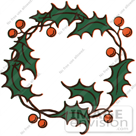 #61357 Clipart Of A Retro Christmas Holly Wreath - Royalty Free Vector Illustration by JVPD