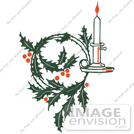 #61361 Clipart Of A Retro Christmas Holly Wreath And Candle - Royalty Free Vector Illustration by JVPD