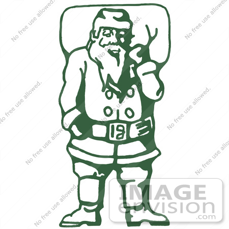 #61372 Clipart Of A Retro Green Santa Holding A Sack Over His Shoulder - Royalty Free Vector Illustration by JVPD