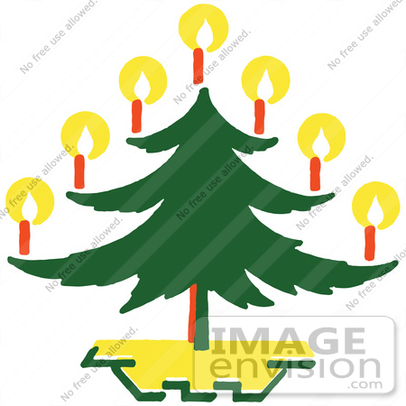#61379 Clipart Of A Retro Green Christmas Tree With Glowing Candles - Royalty Free Vector Illustration by JVPD