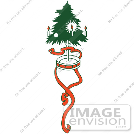 #61380 Clipart Of A Retro Green Christmas Tree With Glowing Candles And Ribbon Banners - Royalty Free Vector Illustration by JVPD