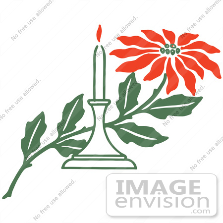 #61383 Clipart Of A Red Poinsettia Flower And Christmas Candle - Royalty Free Vector Illustration by JVPD
