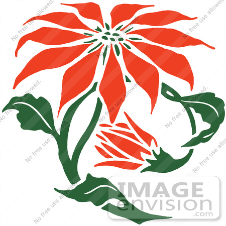 #61384 Clipart Of A Red Poinsettia Flower And Bud - Royalty Free Vector Illustration by JVPD