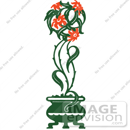 #61387 Clipart Of A Potted Christmas Poinsettia Plant - Royalty Free Vector Illustration by JVPD